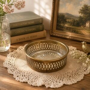 Vintage‎ Gatco Brass / Glass Ashtrays Ash Trays Candy Dish Home Decor